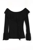 Wave ruffle off-shoulder tee