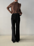 Beishu Corduroy Pin Tuck Bootcut Pants