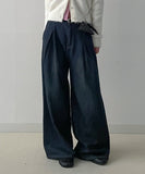 804 Pleated Long Wide Denim Pants
