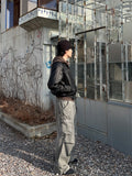 Crop Washing Leather Line Jacket