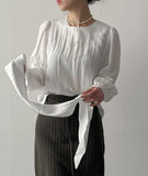 [Scarf SET] Wrinkle Round Blouse