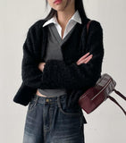 [wool56%] Boucle V-neck Hook Cardigan
