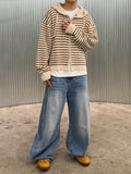 Stripe Over Hood Knit Zip-Up