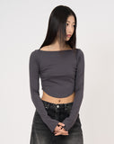 Ribbed boat-neck arch-crop long sleeve