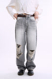 Gravel distressed wide denim pants