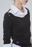 Shoulder snap wide-neck long sleeve