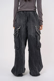 Wrinkle washed cargo banding denim pants