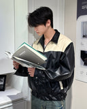 Lupon collar leather jacket
