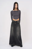 Maxi back slit denim long skirt