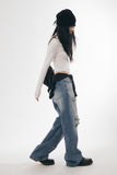 Flare distressed denim pants