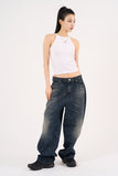 Claw cat washed wide denim pants
