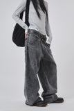 Front yoke stone washed denim pants
