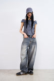Cat sand washed balloon wide denim pants