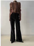 Beishu Corduroy Pin Tuck Bootcut Pants