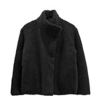 Mocha high-neck fur half coat