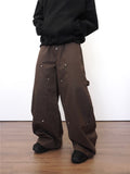 Zip-work cotton double knee pants