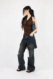 Long double wrap denim pants