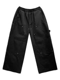 Zip-work cotton double knee pants