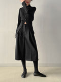[Brushed Lining] Button mock neck strap long T-shirt