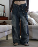 Ring chain wide denim pants