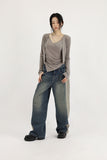 Side cotton denim pants