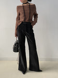 Beishu Corduroy Pin Tuck Bootcut Pants