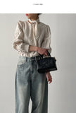 [Scarf SET] Wrinkle Round Blouse