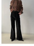 Beishu Corduroy Pin Tuck Bootcut Pants