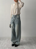 [Scarf SET] Wrinkle Round Blouse