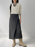 Unbalanced Wrap H-line Long Skirt