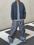 Glossy padded diagonal cargo pants