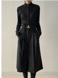 [Brushed Lining] Button mock neck strap long T-shirt