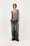 Side cotton denim pants