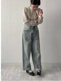 [Scarf SET] Wrinkle Round Blouse