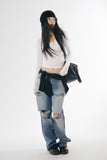 Flare distressed denim pants