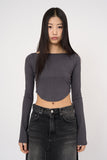 Ribbed boat-neck arch-crop long sleeve