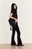 Hole shirring eyelet zip-up crop shirt