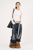 Claw cat washed wide denim pants