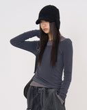 Stretch slim wide-neck long sleeve