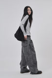 Front yoke stone washed denim pants