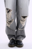 Gravel distressed wide denim pants