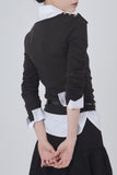 Shoulder snap wide-neck long sleeve