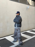 Glossy padded diagonal cargo pants