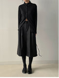 [Brushed Lining] Button mock neck strap long T-shirt