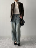 [Scarf SET] Wrinkle Round Blouse