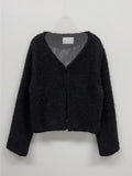 [wool56%] Boucle V-neck Hook Cardigan
