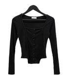 Bodysuit Square Neck Long Sleeve T-Shirt