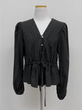 Cello V-neck shirring blouse