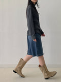 [Brushed Lining] Button mock neck strap long T-shirt
