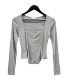 Bodysuit Square Neck Long Sleeve T-Shirt